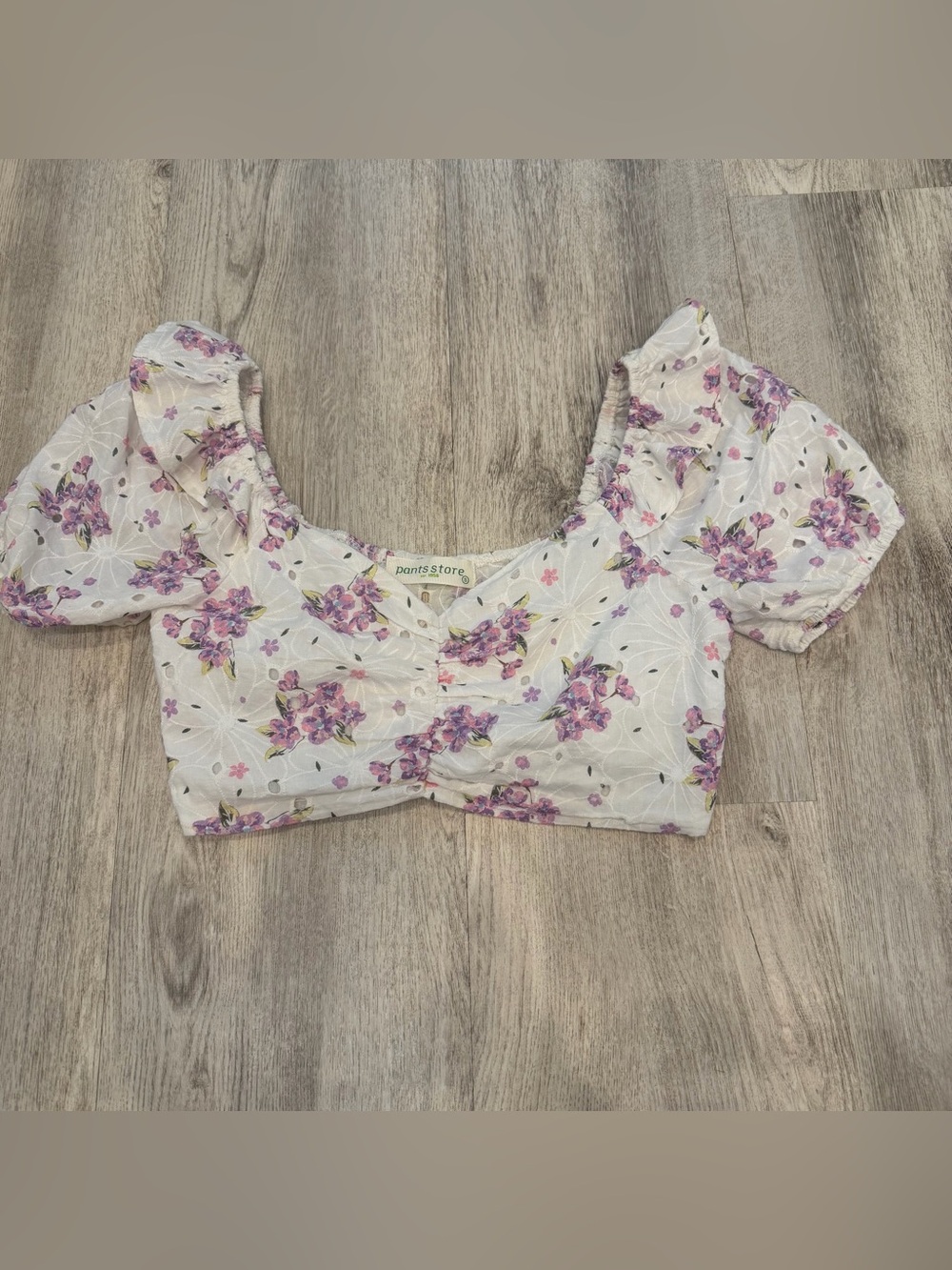 Pants Store Floral Puff Sleeve‎ Crop Top Size Small Cottagecore